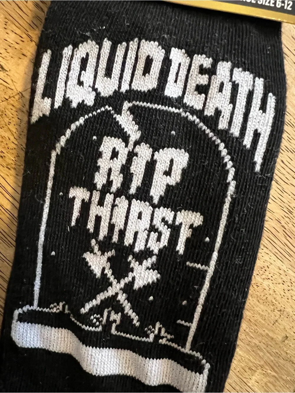 Black Crew Length Socks – RIP Thirst Graphic Liquid Death